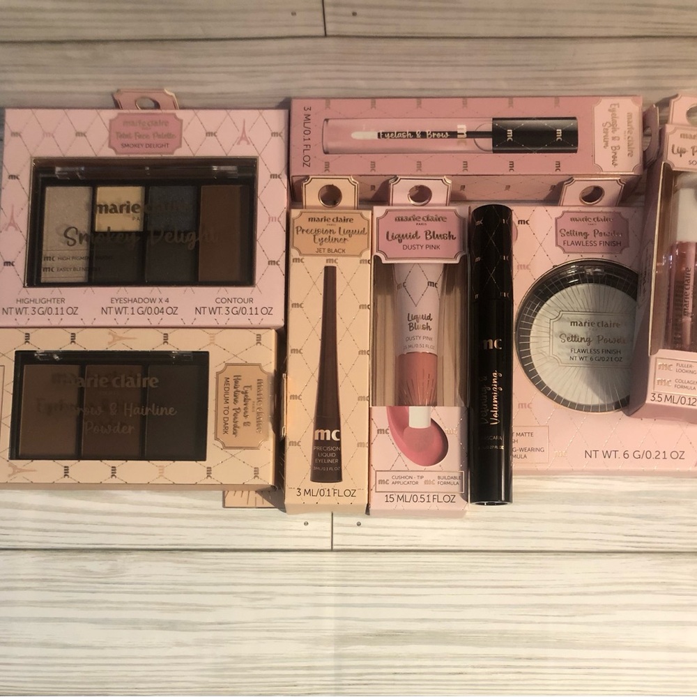 Marie Claire Paris Makeup Face Palette, Blush, Lip Plumper, Mascara Bundle 8 pc